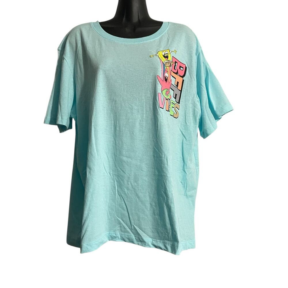 SpongeBob SquarePants BFF GOOD VIBES Womens Size XXL (20) Aqua Blue T-Shirt
